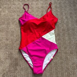 Summersalt Marina One Piece Swimsuit Women's 12 Red Pink Colorblock Adjustable